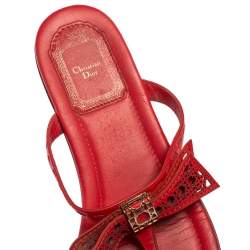 Dior Coral Red Leather Cannage Bow Thong Flats Size 37