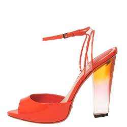 Dior Orange Patent Leather and PVC Clear Block Heels Ankle-Strap Sandals Size 41