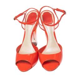 Dior Orange Patent Leather and PVC Clear Block Heels Ankle-Strap Sandals Size 41