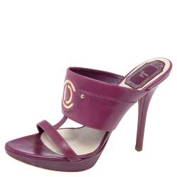 Dior Plum Leather Slide Sandals Size 37