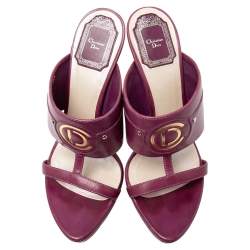 Dior Plum Leather Slide Sandals Size 37