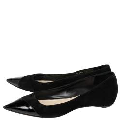 Pre Owned حذاء باليرينا فلات ديور جلد أسود لامع مقدمة مدببة مقاس 39.5