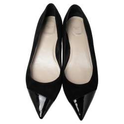 Pre Owned حذاء باليرينا فلات ديور جلد أسود لامع مقدمة مدببة مقاس 39.5