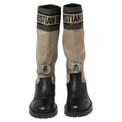 Dior Black/Army Green Leather and Canvas D-Major Mid-Calf Boots Size 38