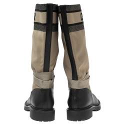 Dior Black/Army Green Leather and Canvas D-Major Mid-Calf Boots Size 38