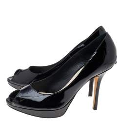 Pre Owned Dior Black Patent Leather Miss Dior Peep Toe Platform Pumps Size 39
