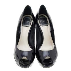 Pre Owned Dior Black Patent Leather Miss Dior Peep Toe Platform Pumps Size 39