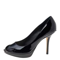 Pre Owned Dior Black Patent Leather Miss Dior Peep Toe Platform Pumps Size 39