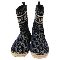 Pre Owned حذاء بوت للكاحل ديور غرانفيل إسبادريل قطيفة أوبليك بيج/أزرق كحلي مقاس 38