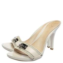 Dior Cream Canvas And Leather Diorissimo  Mules Size 38.5