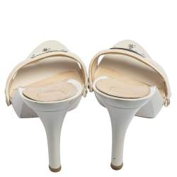 Dior Cream Canvas And Leather Diorissimo  Mules Size 38.5
