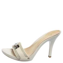 Dior Cream Canvas And Leather Diorissimo  Mules Size 38.5