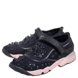 Pre Owned حذاء رياضي ديور فيوجن قماش مزخرف ترتر وكريستال أسود مقاس 37