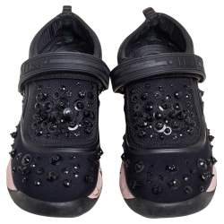 Pre Owned حذاء رياضي ديور فيوجن قماش مزخرف ترتر وكريستال أسود مقاس 37