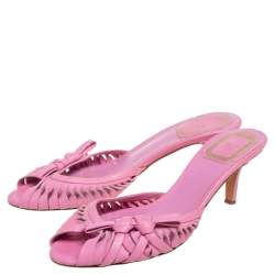 Dior Pink Woven Leather Slide Sandals Size 36