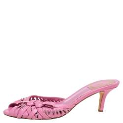 Dior Pink Woven Leather Slide Sandals Size 36