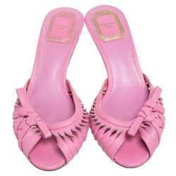 Dior Pink Woven Leather Slide Sandals Size 36