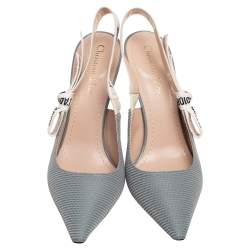 Pre Owned Dior Tea Green Technical Canvas J'adior Slingback Sandals Size 39