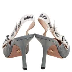 Pre Owned Dior Tea Green Technical Canvas J'adior Slingback Sandals Size 39