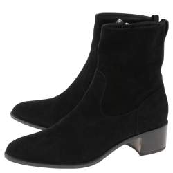 Pre Owned حذاء بوت للكاحل ديور سويدي أسود بسحاب مقاس 39.5