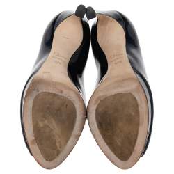 Pre Owned Dior Navy Blue Patent Leather Platform Peep Toe Pumps Size 37.5