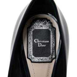 Pre Owned Dior Navy Blue Patent Leather Platform Peep Toe Pumps Size 37.5