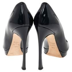 Pre Owned Dior Navy Blue Patent Leather Platform Peep Toe Pumps Size 37.5