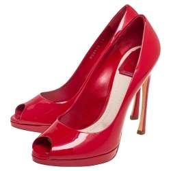 Dior Red Patent Leather Miss Dior Peep Toe Platform Pumps Size 40