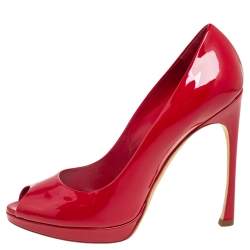Dior Red Patent Leather Miss Dior Peep Toe Platform Pumps Size 40
