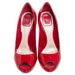 Dior Red Patent Leather Miss Dior Peep Toe Platform Pumps Size 40