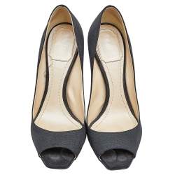Pre Owned Dior Black Nylon Perspex Heel Peep Toe Pumps Size 38
