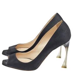 Pre Owned Dior Black Nylon Perspex Heel Peep Toe Pumps Size 38