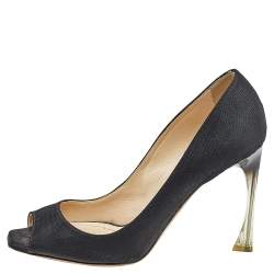 Pre Owned Dior Black Nylon Perspex Heel Peep Toe Pumps Size 38