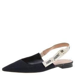 Pre Owned Dior Black Technical Fabric J'adior Slingback Pointed Toe Flat Sandals Size 37