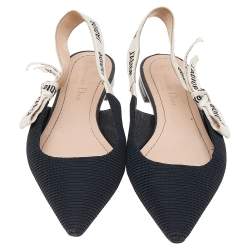 Pre Owned Dior Black Technical Fabric J'adior Slingback Pointed Toe Flat Sandals Size 37