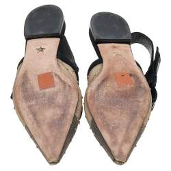 Pre Owned Dior Black Mesh And Suede Studded J'adior Slingback Pointed Toe Flat Sandals Size 38