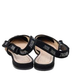 Pre Owned Dior Black Mesh And Suede Studded J'adior Slingback Pointed Toe Flat Sandals Size 38