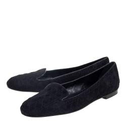 Pre Owned Dior Black Cannage Suede Slip On Loafers Size 40