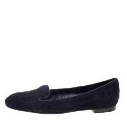 Pre Owned Dior Black Cannage Suede Slip On Loafers Size 40