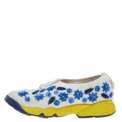 Pre Owned Dior White Mesh Embellished Fusion Slip On Sneakers Size 37.5