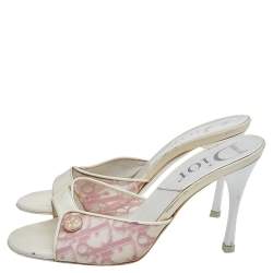 Dior White Monogram PVC And Patent Leather Clog Slide Sandals Size 35.5