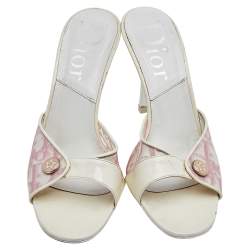 Dior White Monogram PVC And Patent Leather Clog Slide Sandals Size 35.5