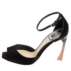 Pre Owned صندل ديور ساتان أسود مقدمة مفتوحة بحزام للكاحل مقاس 36