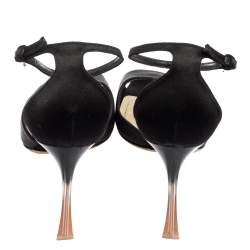 Pre Owned صندل ديور ساتان أسود مقدمة مفتوحة بحزام للكاحل مقاس 36