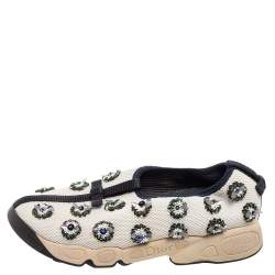 Dior White/Black Sequins Embellished Mesh Fusion Slip-on Sneakers Size 36.5