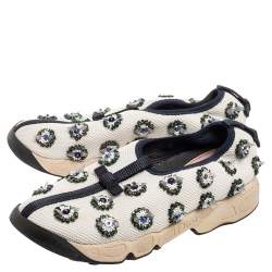 Dior White/Black Sequins Embellished Mesh Fusion Slip-on Sneakers Size 36.5