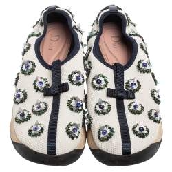Dior White/Black Sequins Embellished Mesh Fusion Slip-on Sneakers Size 36.5