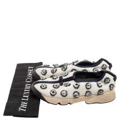Dior White/Black Sequins Embellished Mesh Fusion Slip-on Sneakers Size 36.5