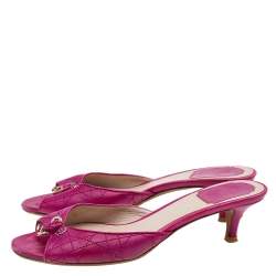 Pre Owned Dior Pink Cannage Leather Bow Slide Sandals Size 38.5