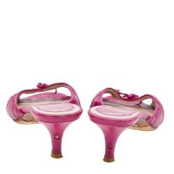 Pre Owned Dior Pink Cannage Leather Bow Slide Sandals Size 38.5